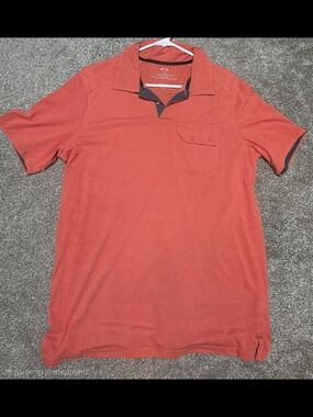 Oakley Men's Coral-Red Polo with Dark Contrast Trim